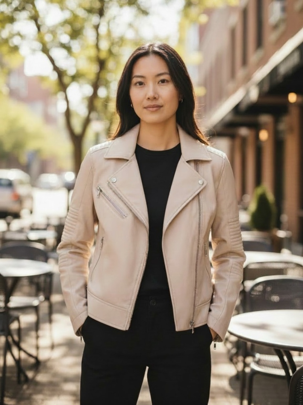 Athleta Blush Leather Moto Jacket Medium | Soft Pink Biker Jacket